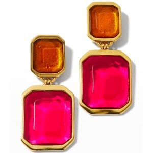 🆕Saint Laurent Double Octagon Drop earrings. Clip on. Pink, orange and gold